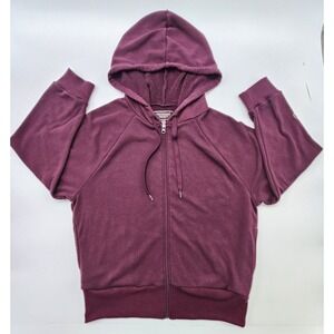 Victoria Secret Velvet Hoodie M Full‎ Zip Sweatshirt Jacket Purple Logo Sleeve